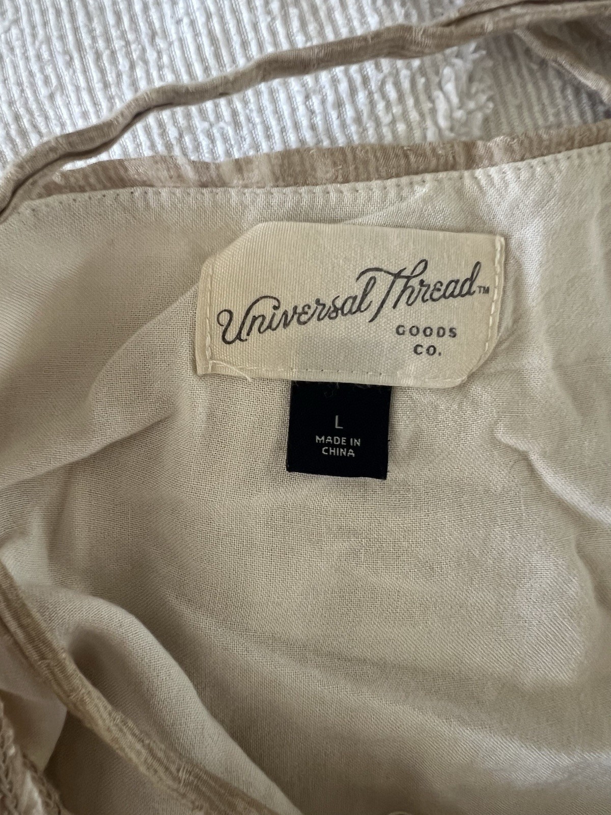 Universal Thread Goods Co. Beige Solid Square Neck Smocked Tie Back Maxi L