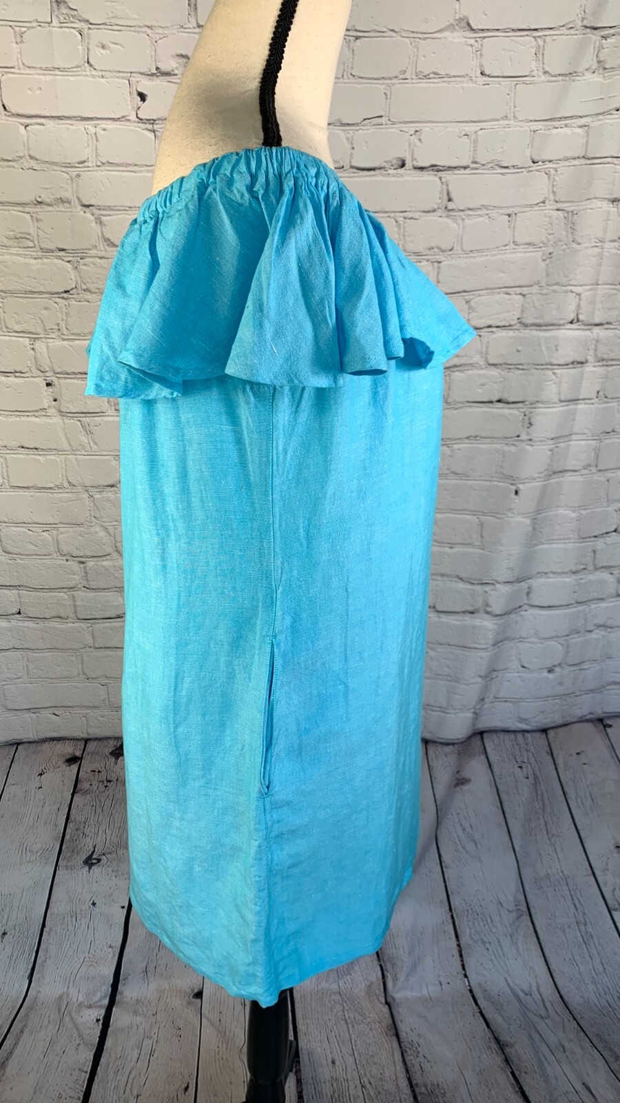 NEW Tommy Bahama Blue Linen Blend Off Shoulder Dress with Pockets Size XS