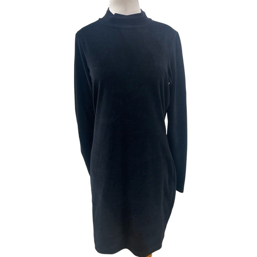 T by Alexander Wang Black Mock Neck Cut Out Back Velour Mini Shift Dress Large