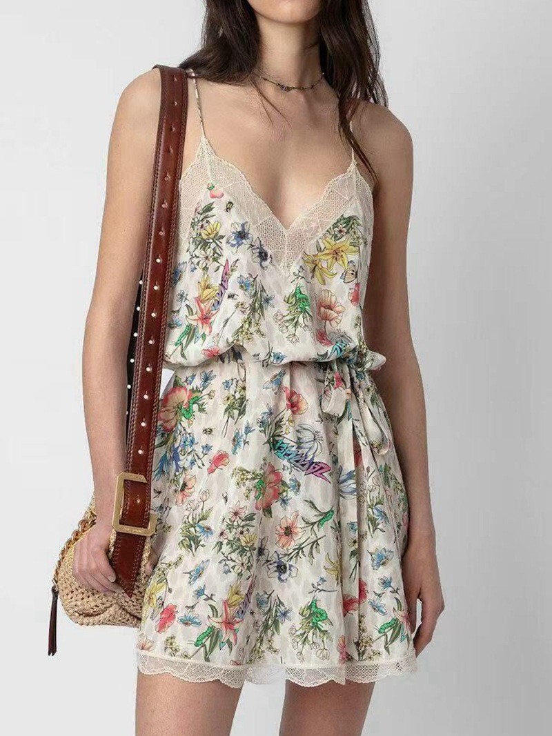 NEW Women Zadig & Voltaire V-neck Lace Floral Backless Slip Mini Dress Top XS-L