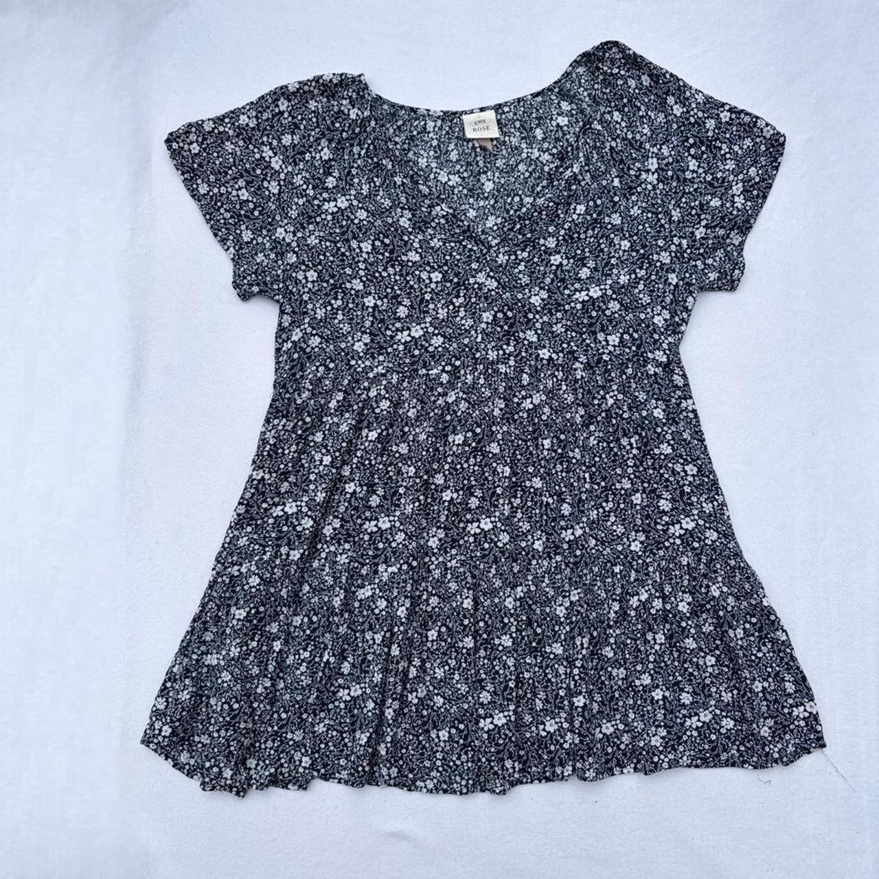 Knox Rose Blue White Floral Tiered Ruffle V-Neck Mini Dress Sz L Spring Summer