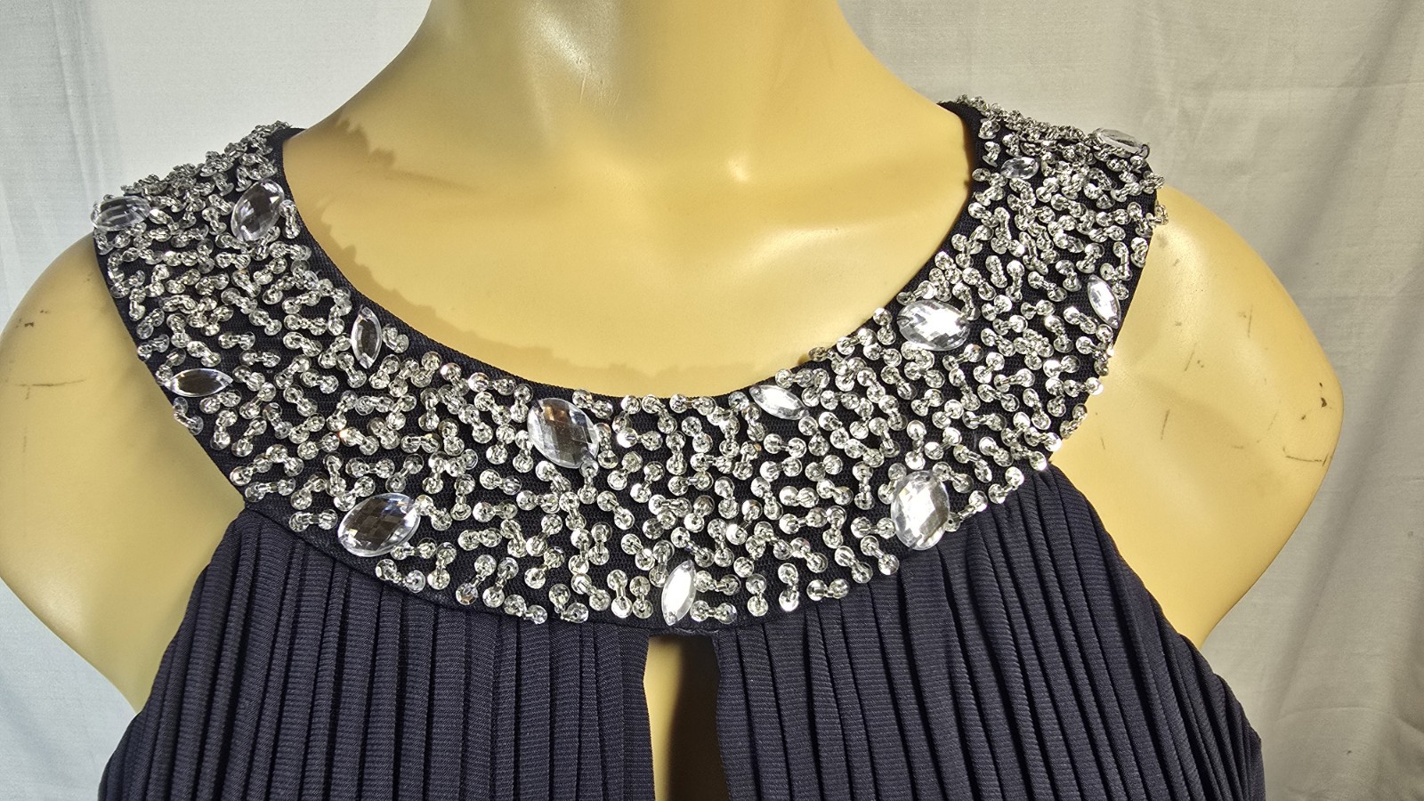 JS Boutique Gown 4 Navy Beaded Pleated Formal Evening Prom Maxi Dress