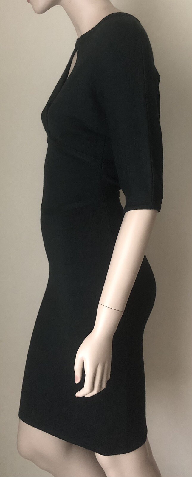 BEBE Half Sleeve Bodycon Sweater Dress Sz S Keyhole Bodice Dark Green Near Black