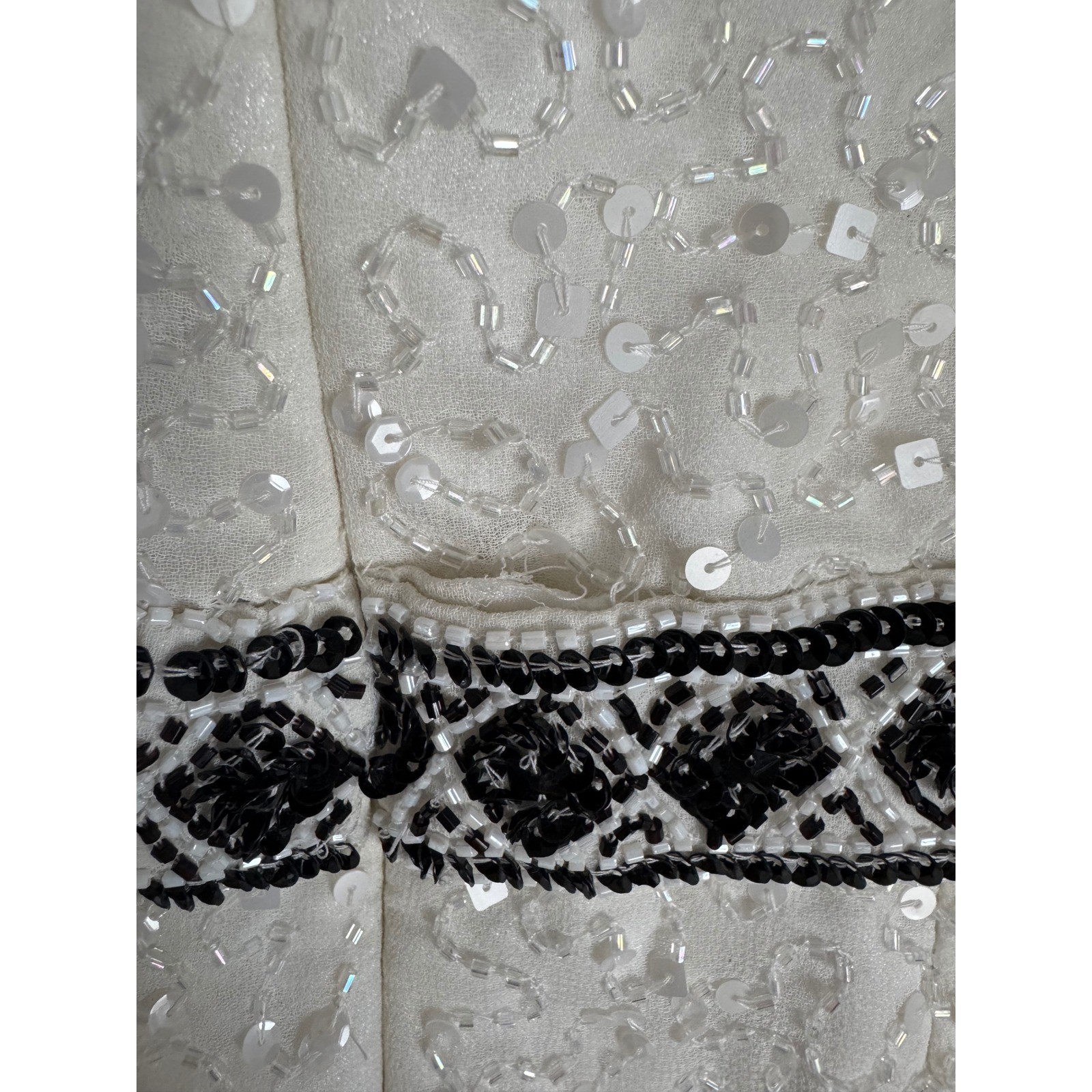 Shail K Ivory Black Beaded Sequins Sleeveless Cocktail Party Dress Size 10 NEW