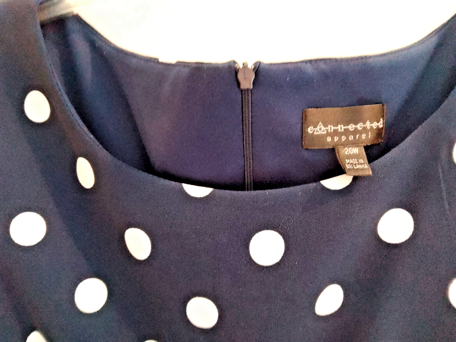 Connected Apparel Navy Blue Scoop Neck Zip Back Closer Mid length Plus Size 20W
