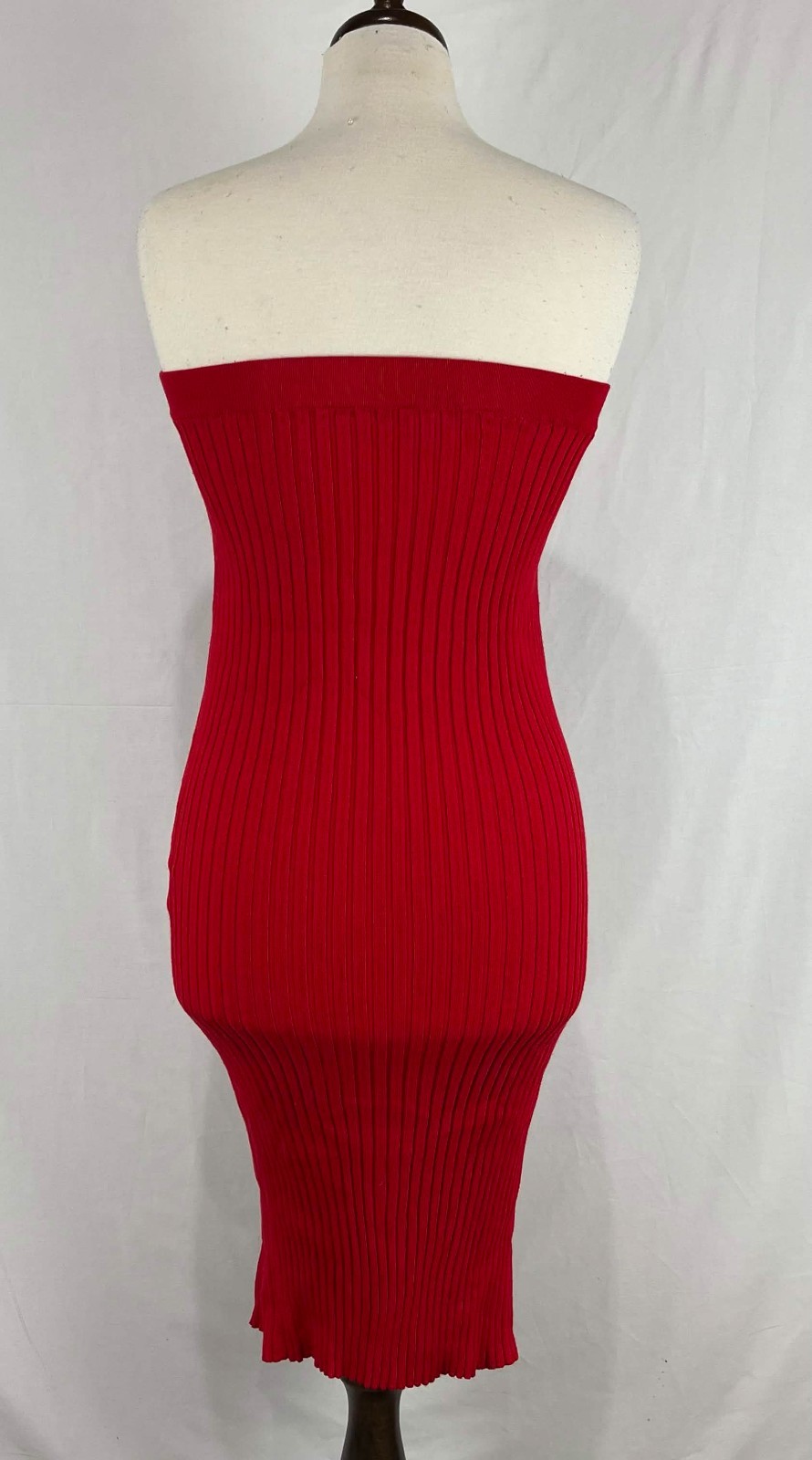 EUC Hera Collection Womens Red Ribbed Knit Strapless Front Split Dress Size M