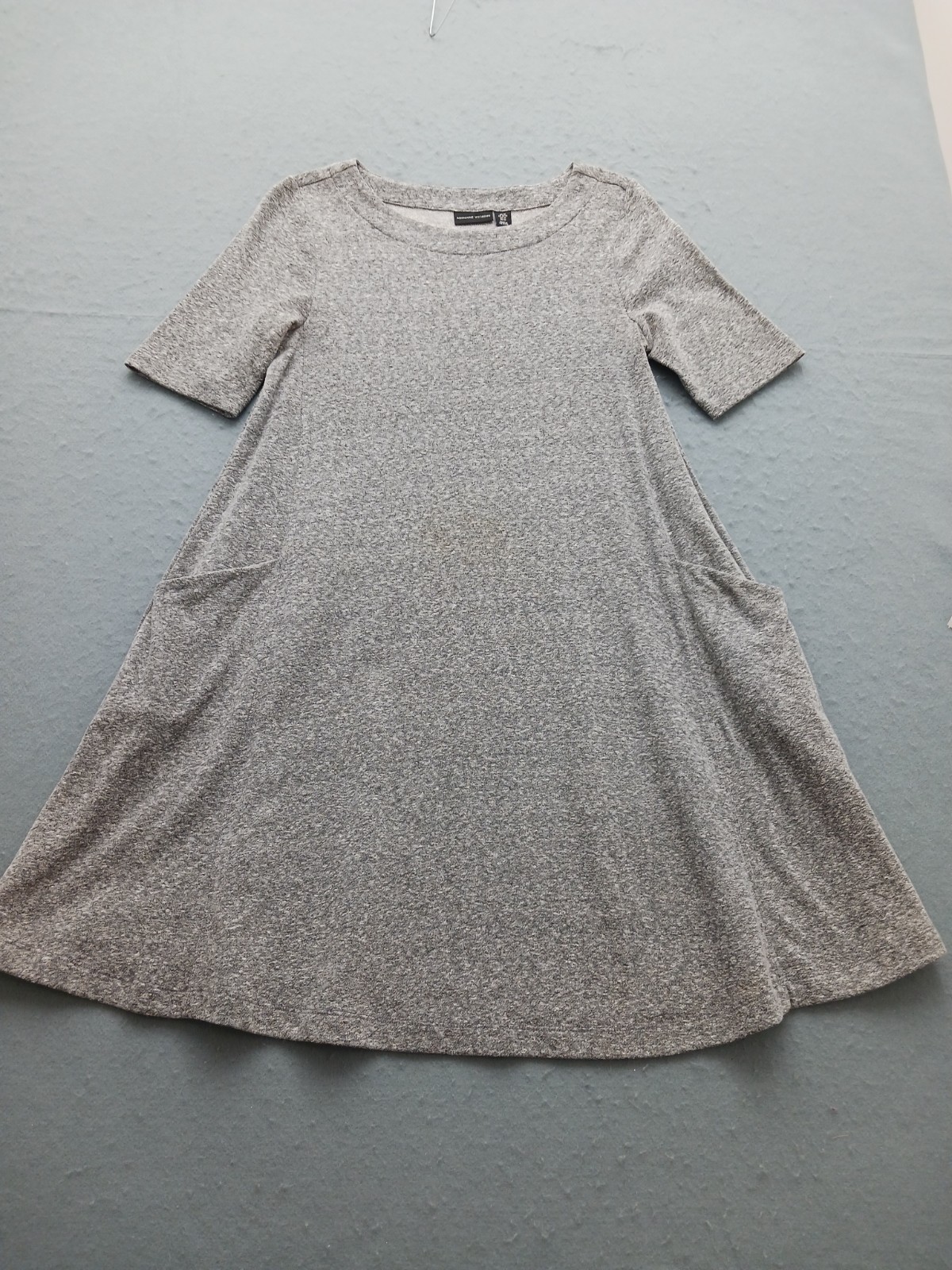 Adrienne Vittadini Women M Dress Gray Cotton Crew Neck Elbow Sleeve Casual