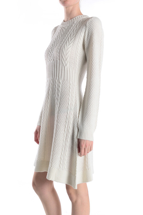 Yemak Women’s Cable Knit Round Neck Long Sleeves Flare Dress MK8030