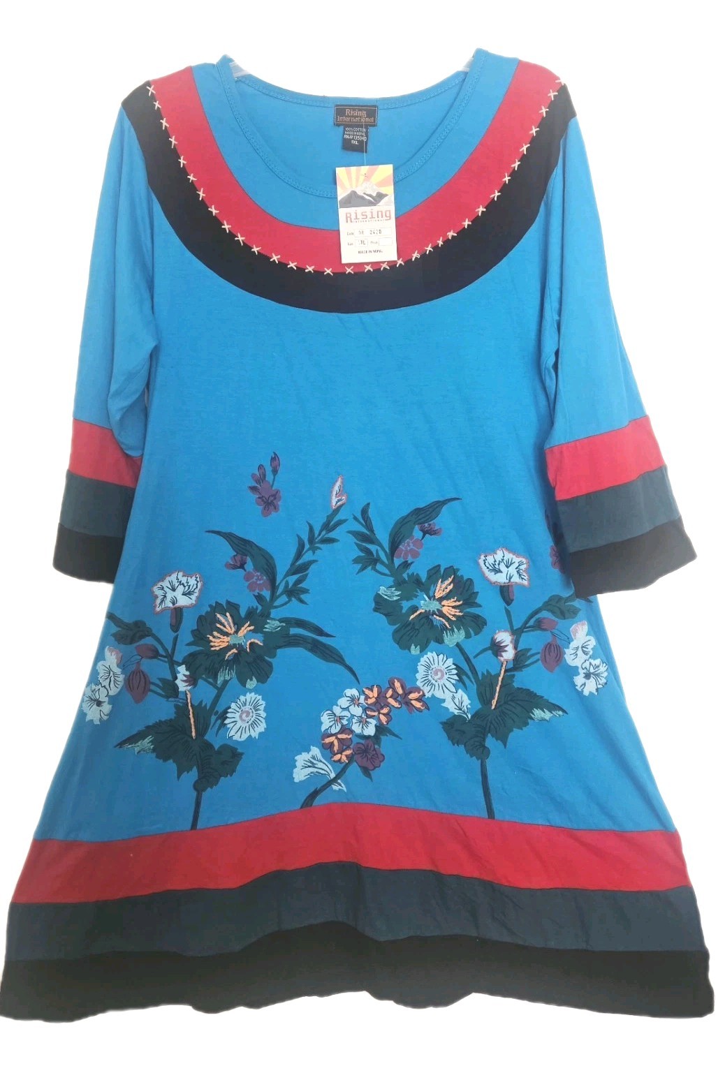 Rising International NEPAL HANDMADE Embroidered Flowers Patchwork Boho XL NWT