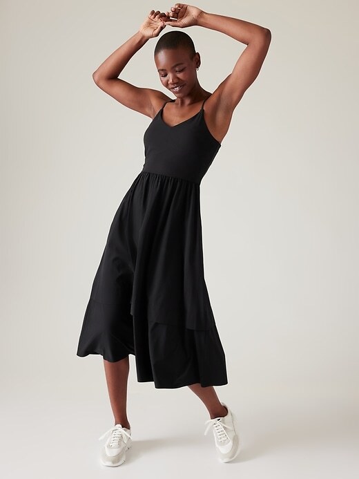 Athleta L Large Elation V-Neck Hybrid Dress Black NEW! #601546