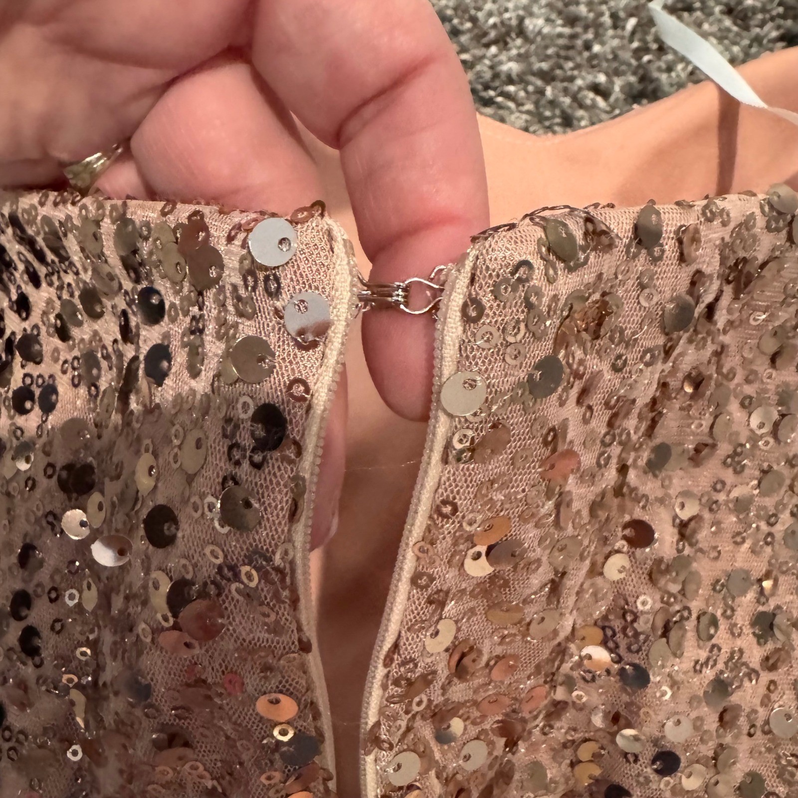 Xscape Rose Gold Sequin Tulle Strapless Gown Formal Prom Evening Dress Pink 10