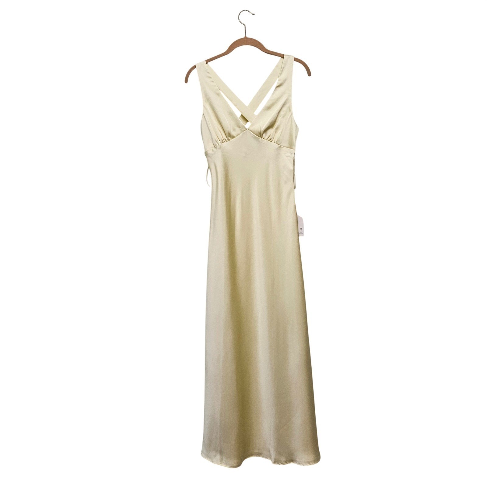 Satin Babydoll Maxi Slip Dress XL Butter Yellow Crisscross Formal Indie Sleeze