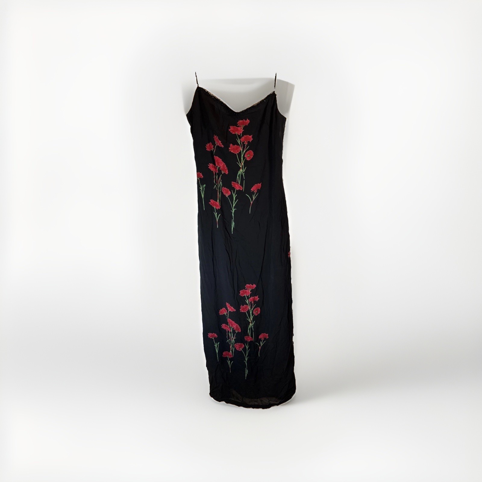 A.B.S. By Allen Schwartz Vintage Y2K Black Floral Spaghetti Strap Slip Dress Sz6