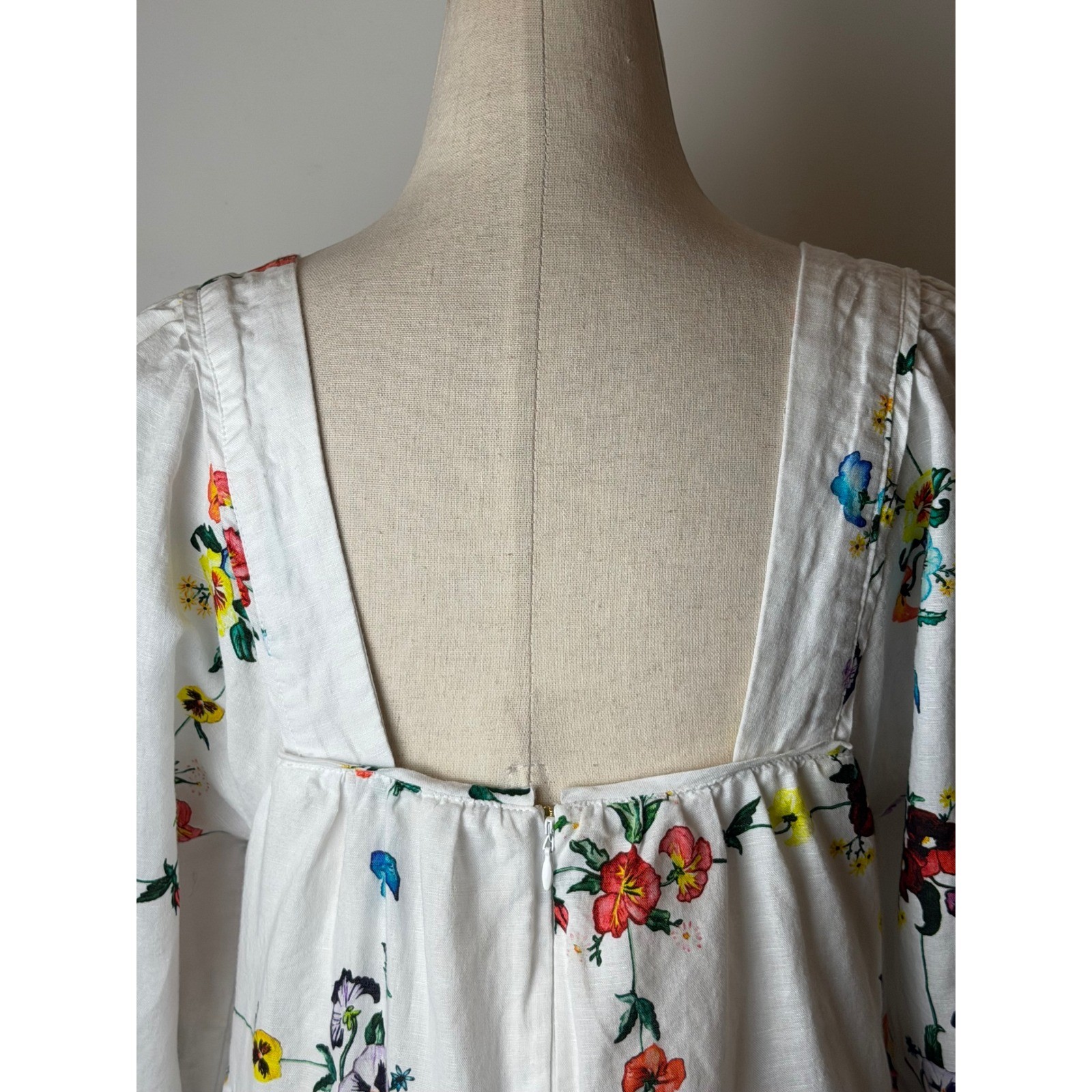Sancia Arlette Dress Women Medium White Floral Linen Cotton Boho Cottagecore