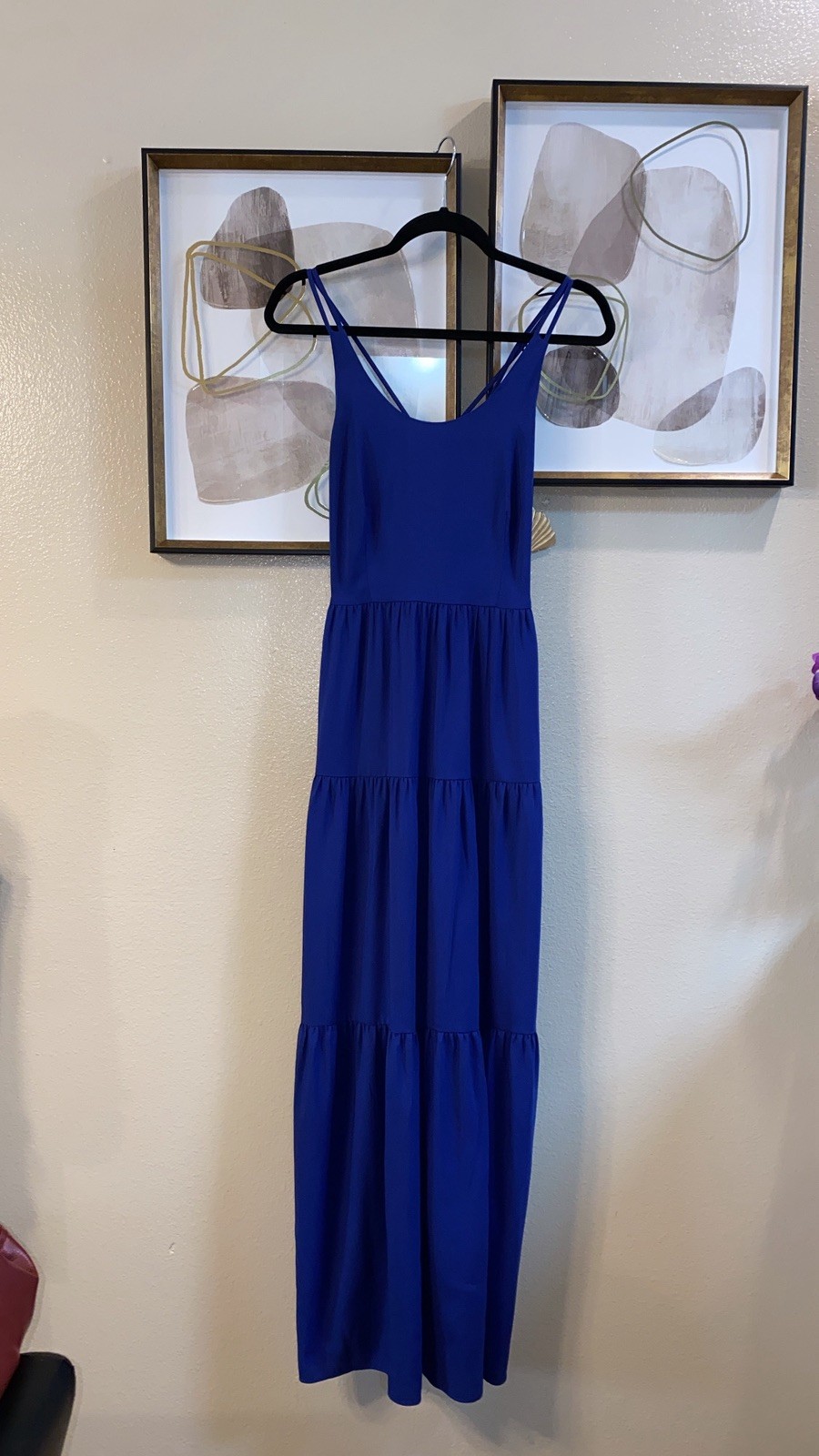 LOFT Tiered Maxi Dress Blue Strappy Criss Cross Back Women’s Size 4 (S)