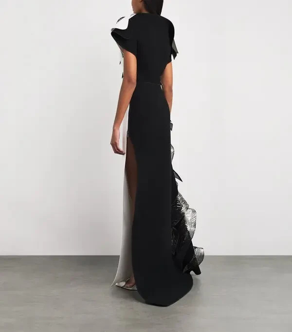 Maticevski Metallic Embellished Collider Gown, Size 6-12 , white/black, BNWT