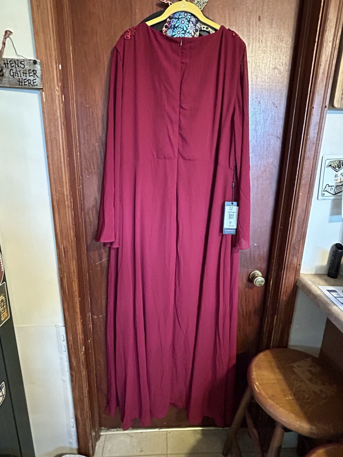 Ever Pretty Burgundy Ball Gown Long Dress V-Neck Embroidered Long Sleeve 26