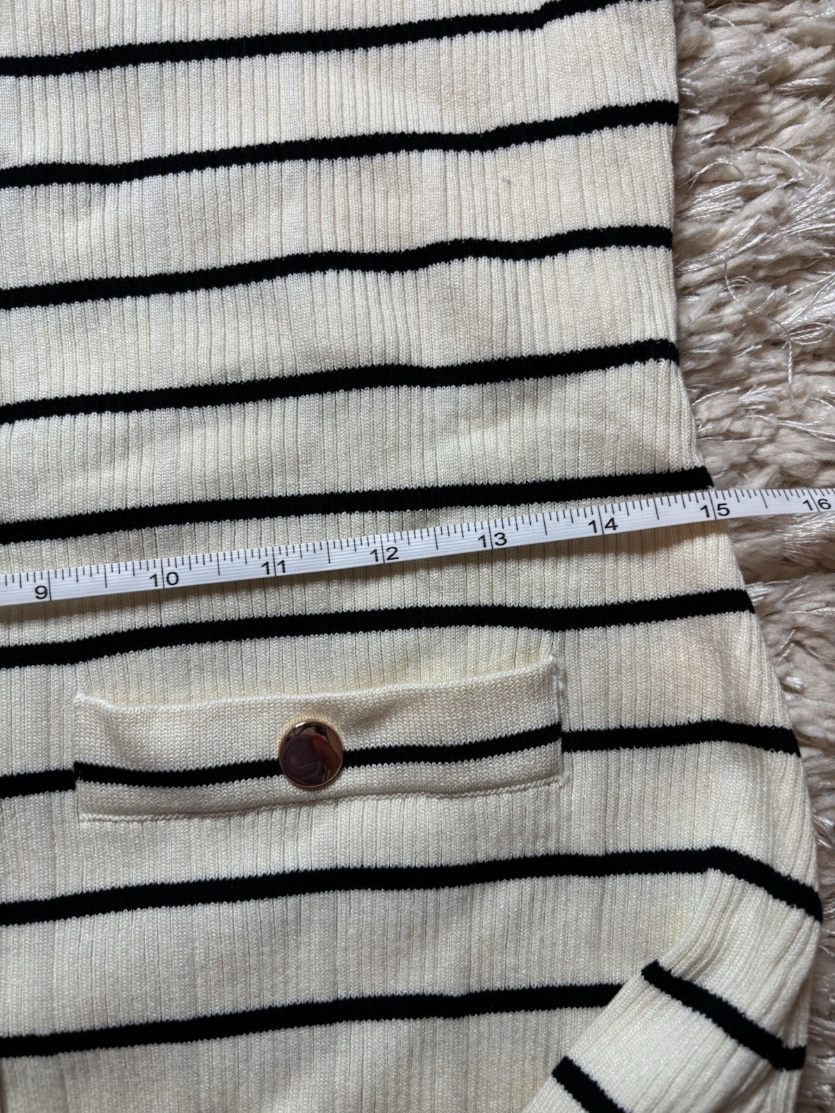 NWT Zesica Striped Faux Button Front Ribbed Sweater Dress Stretchy Cream & Black