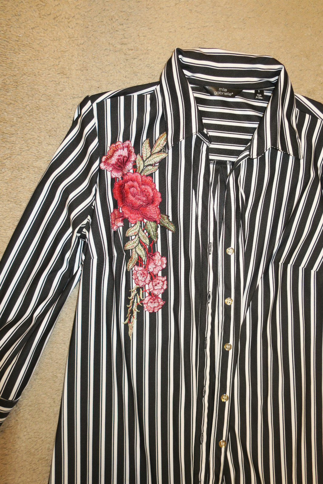 S 6❤️ MILE GABRIELLE ❤️ MIDI 35″ Length SHIRT Dress Fancy STRIPED Sleeve NO BELT