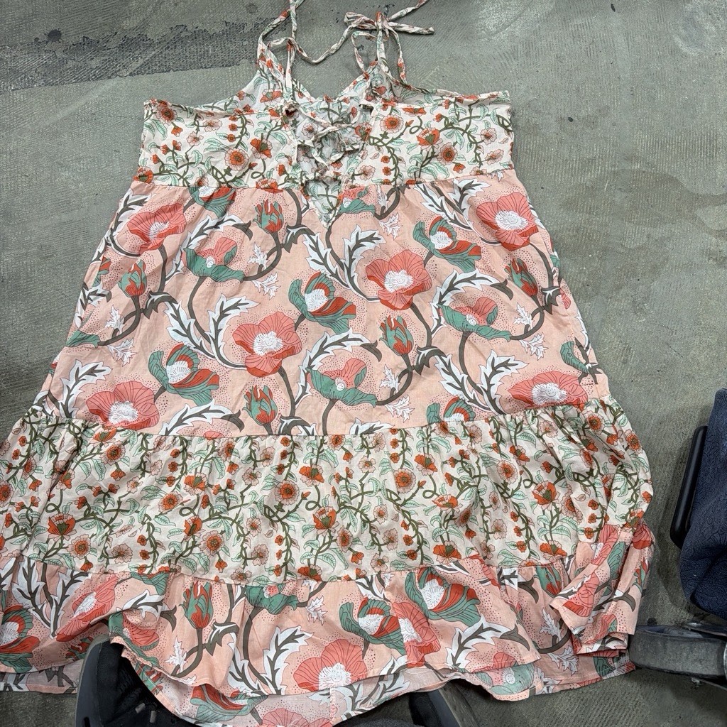 Raya Sun Floral Woven Cotton V-Neck Spaghetti Strap Ruffle Sundress XL