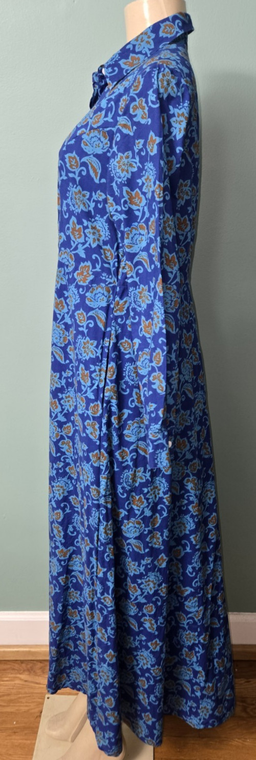 LIVRO Blue Floral Lined Classic Maxi Shirt Dress Size Small
