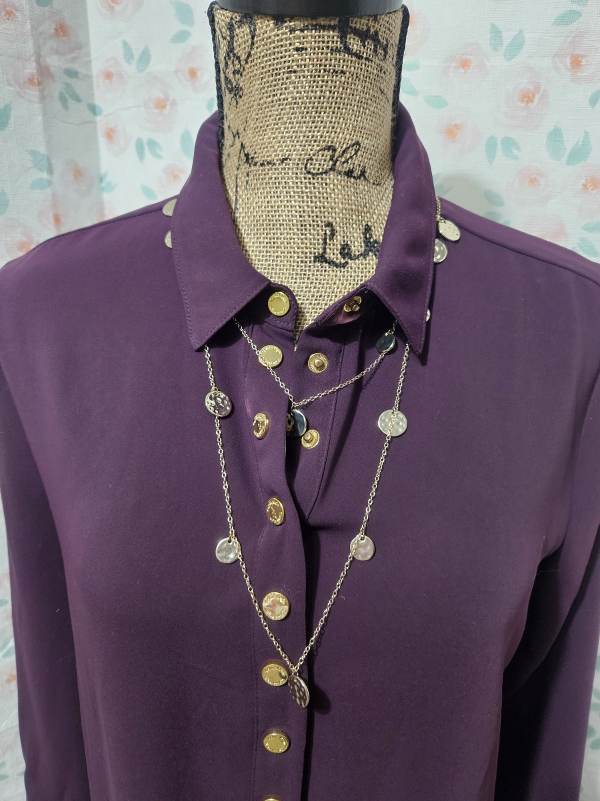 CALVIN KLEIN, WOMEN’S PLUM POLY SNAP FRONT KNEE-LENGTH SHIRT DRESS, SIZE M