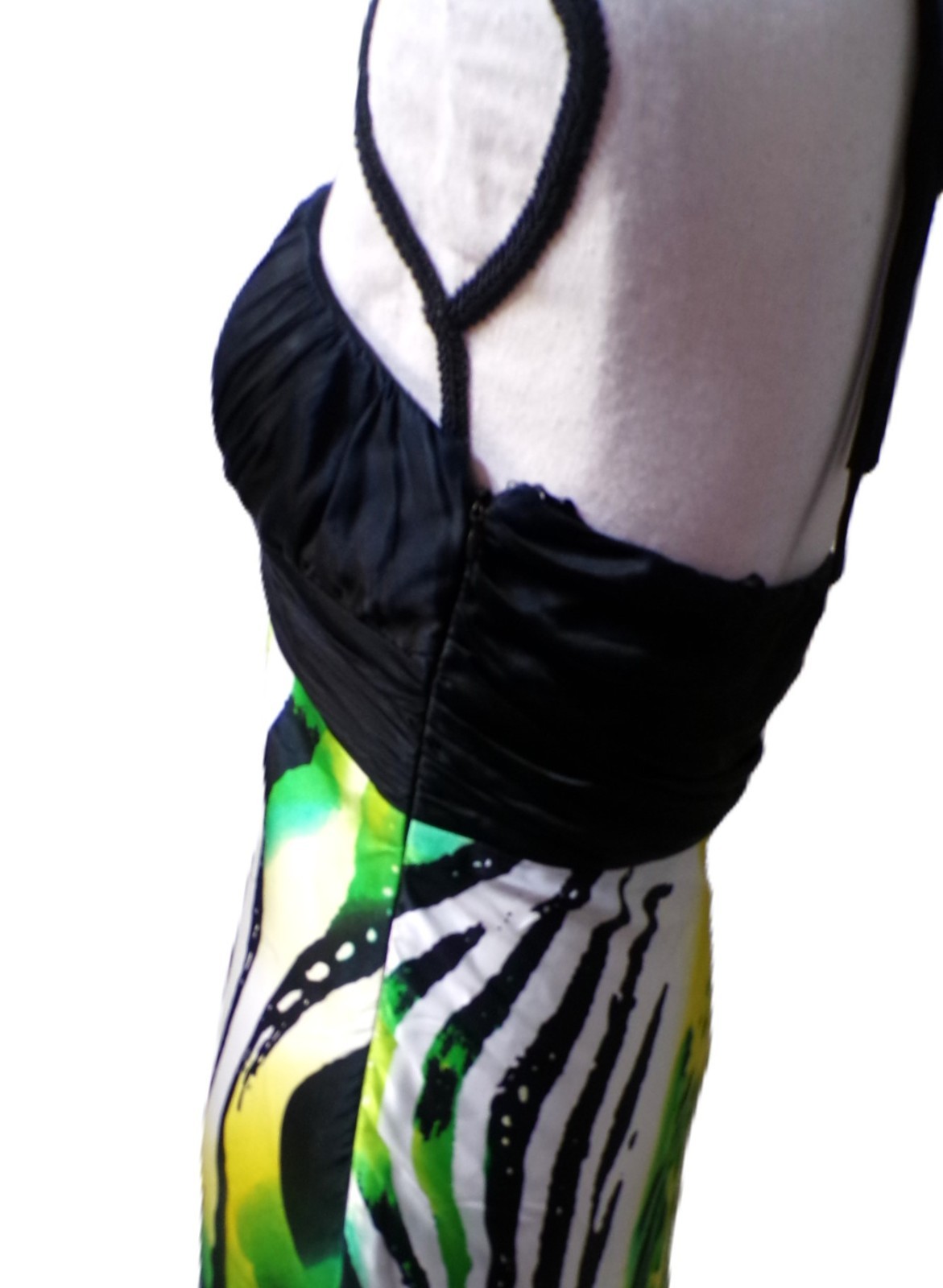 Vtg Cache 6 Halter Maxi Formal 100% silk Lime Black Fairy whimsigoth Nwt Hoco