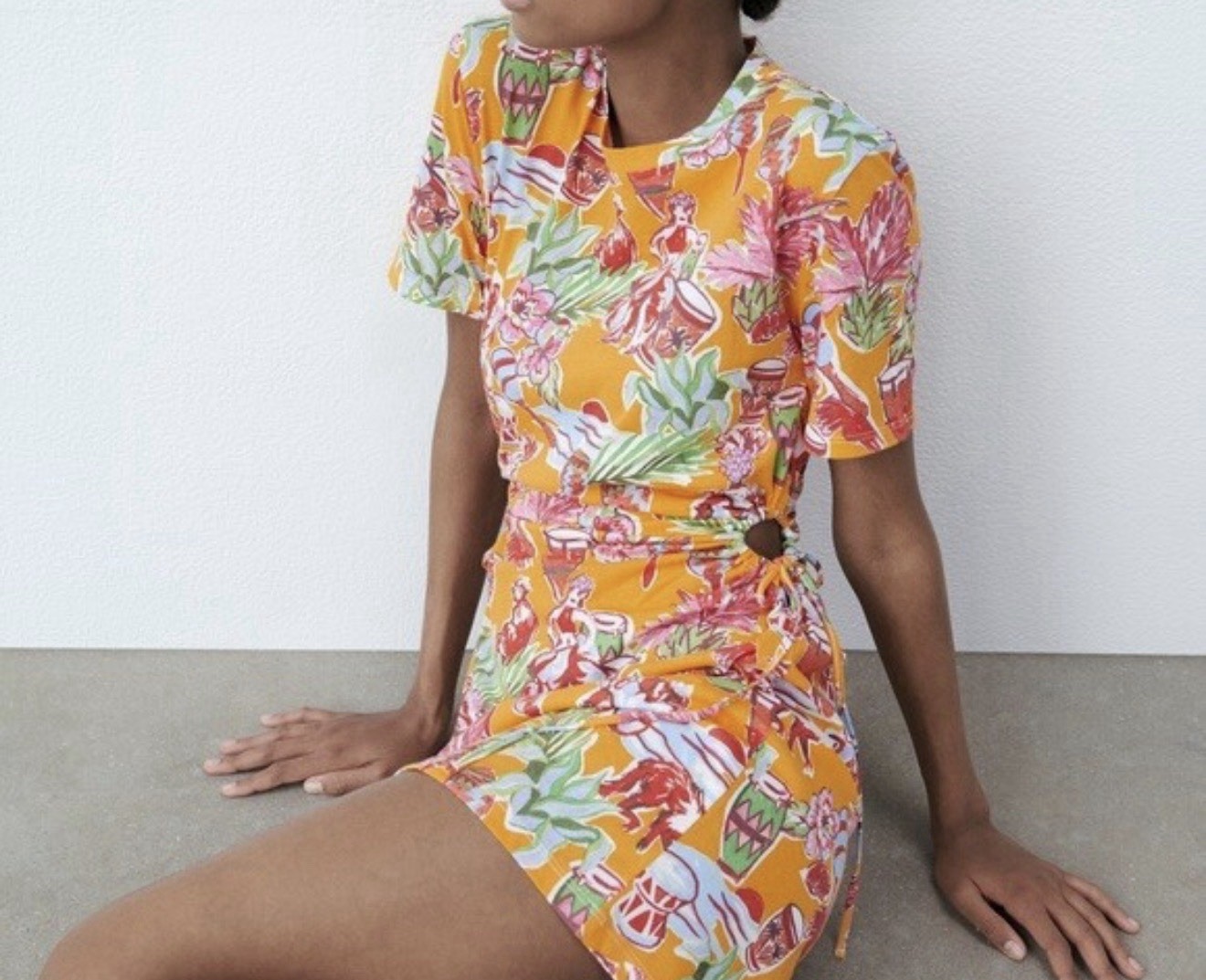 NEW Zara Tropical Print Open Side Mini Dress S Beach Resortwear Vacation Coastal