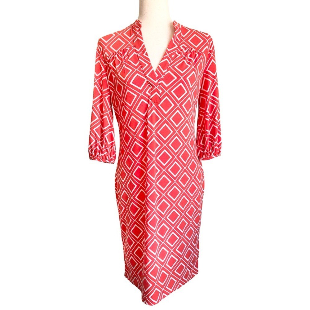 Banana Republic Orange Geo Print Dress Business Preppy Office Women’s Small EUC