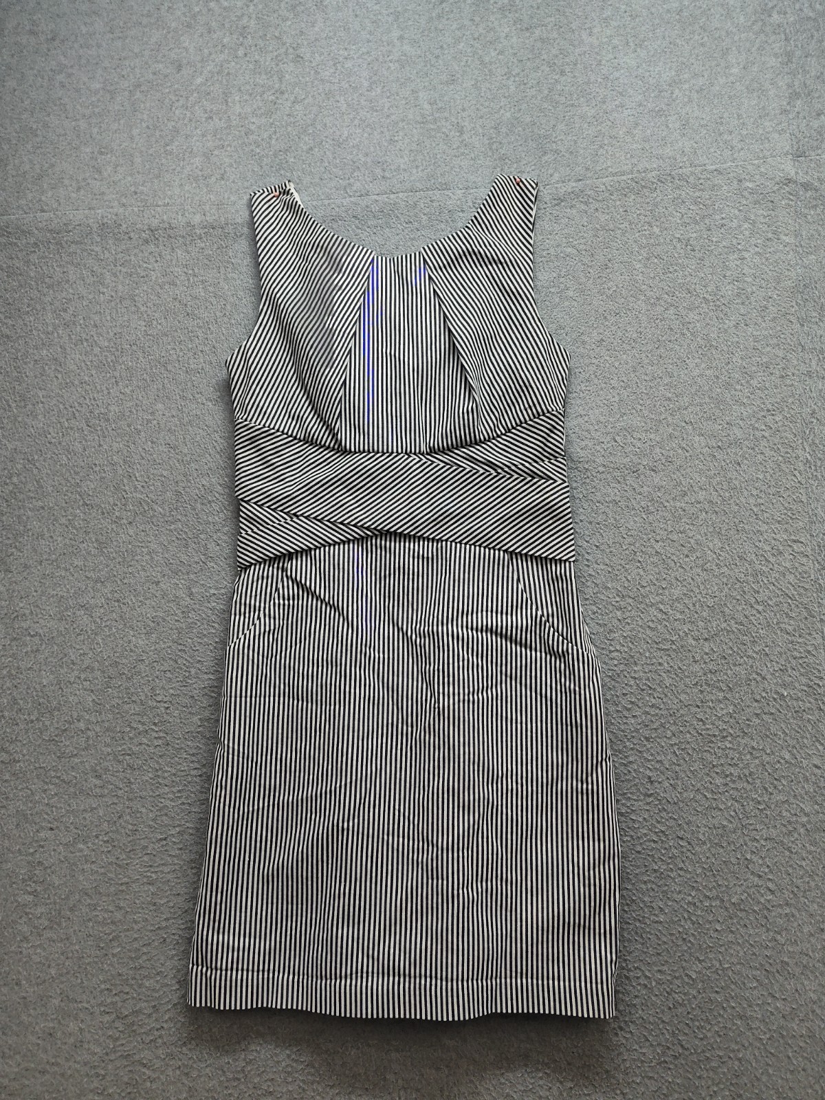 Teeze Me Women Sheath Dress 1 Blue Stripe Sleeveless Faux Wrap Waist Career Work