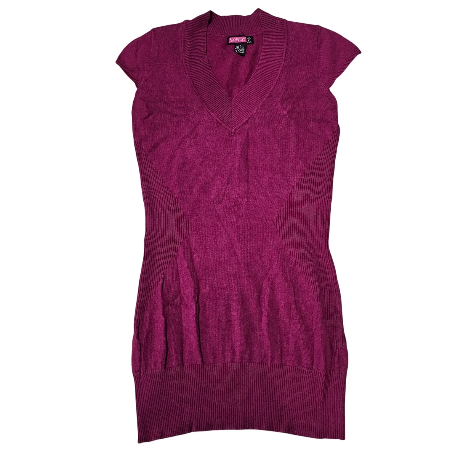 Say What Short Sleeve Pink V-neck Sweater Dress Size XL, 33 in L, 16 in W, 8oz