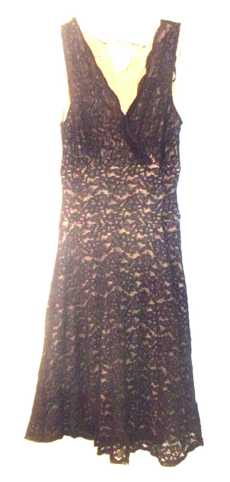 La Belle Sleeveless Black Stretch Lace over Body Beige Dress Size Large