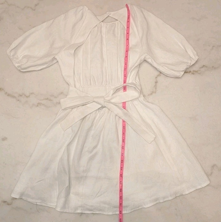 Reformation NWOT Sz 0 White Linen Open Back Adjustable Waist Tie Mini Dress