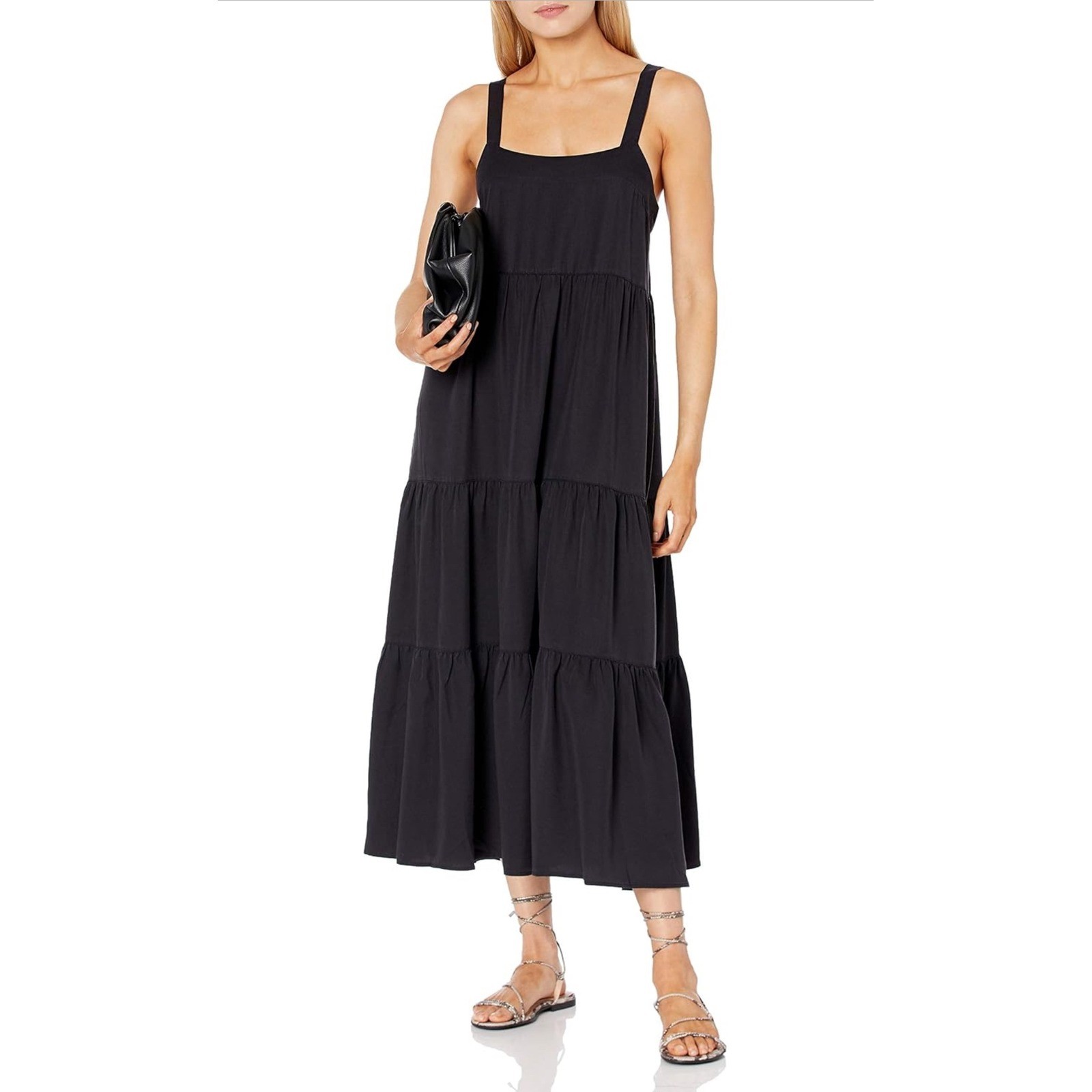 The Drop Tiered Maxi Dress Black Eyelet Square Neck Sleeveless Women’s XS