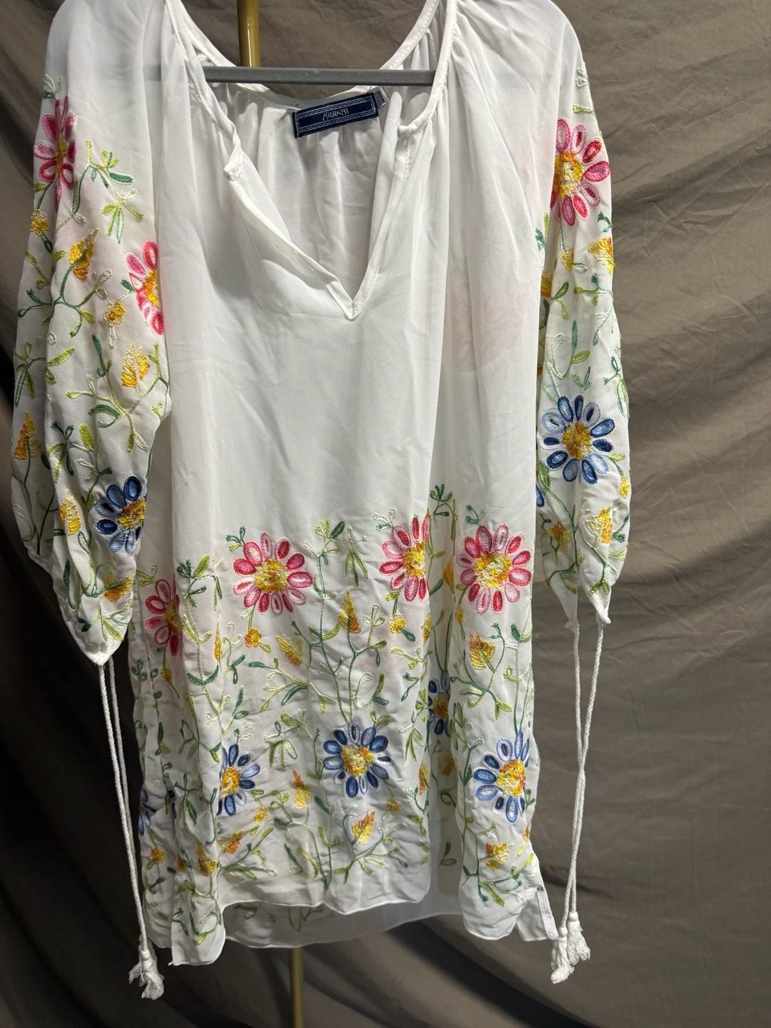 Highness Floral Embroidered Peasant Tunic Dress