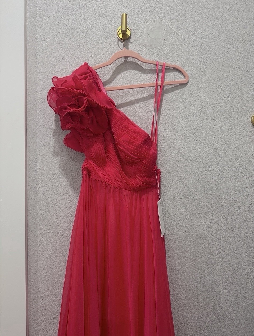 MacDuggal One Shoulder Open Back Red Ruffle Maxi Dress Sz 6