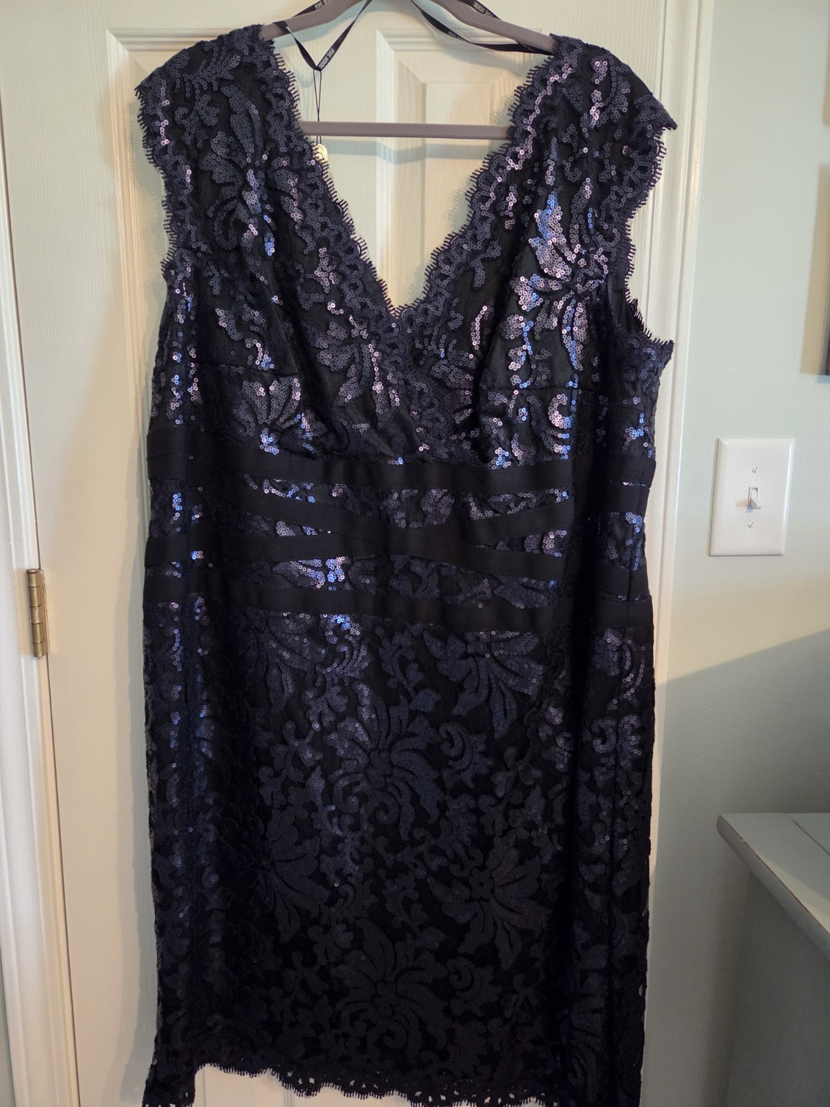 NWT Tadashi Shoji PLUS formal embroidered lace sequin knee length dress 22Q $35!