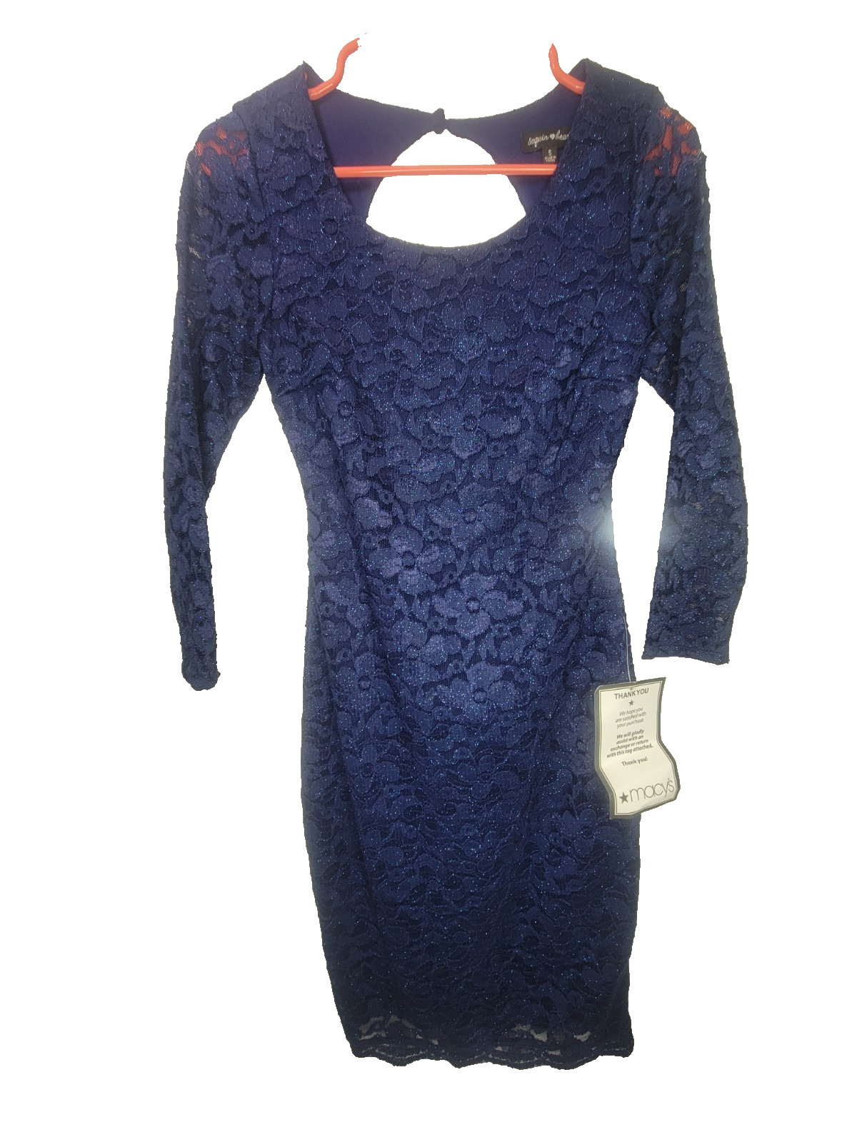 Sequin Hearts Womens 3/4 Sleeve Lace Sequin Sparkly Dress Blue Small **READ**