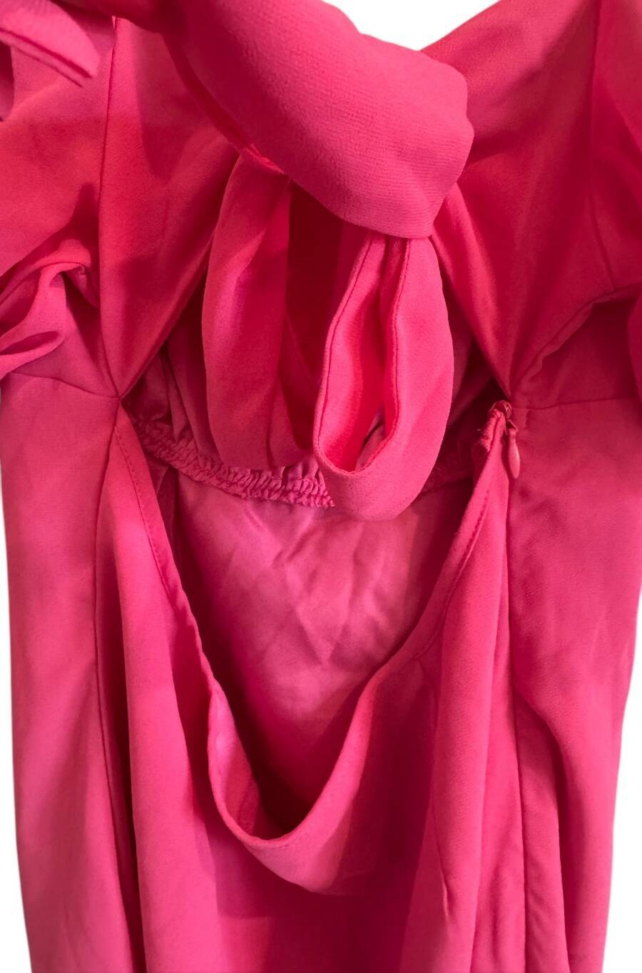 SheIn Hot Pink Chiffon Puffy Sleeve Dress Women’s Size S Great Pre-Owned Cond
