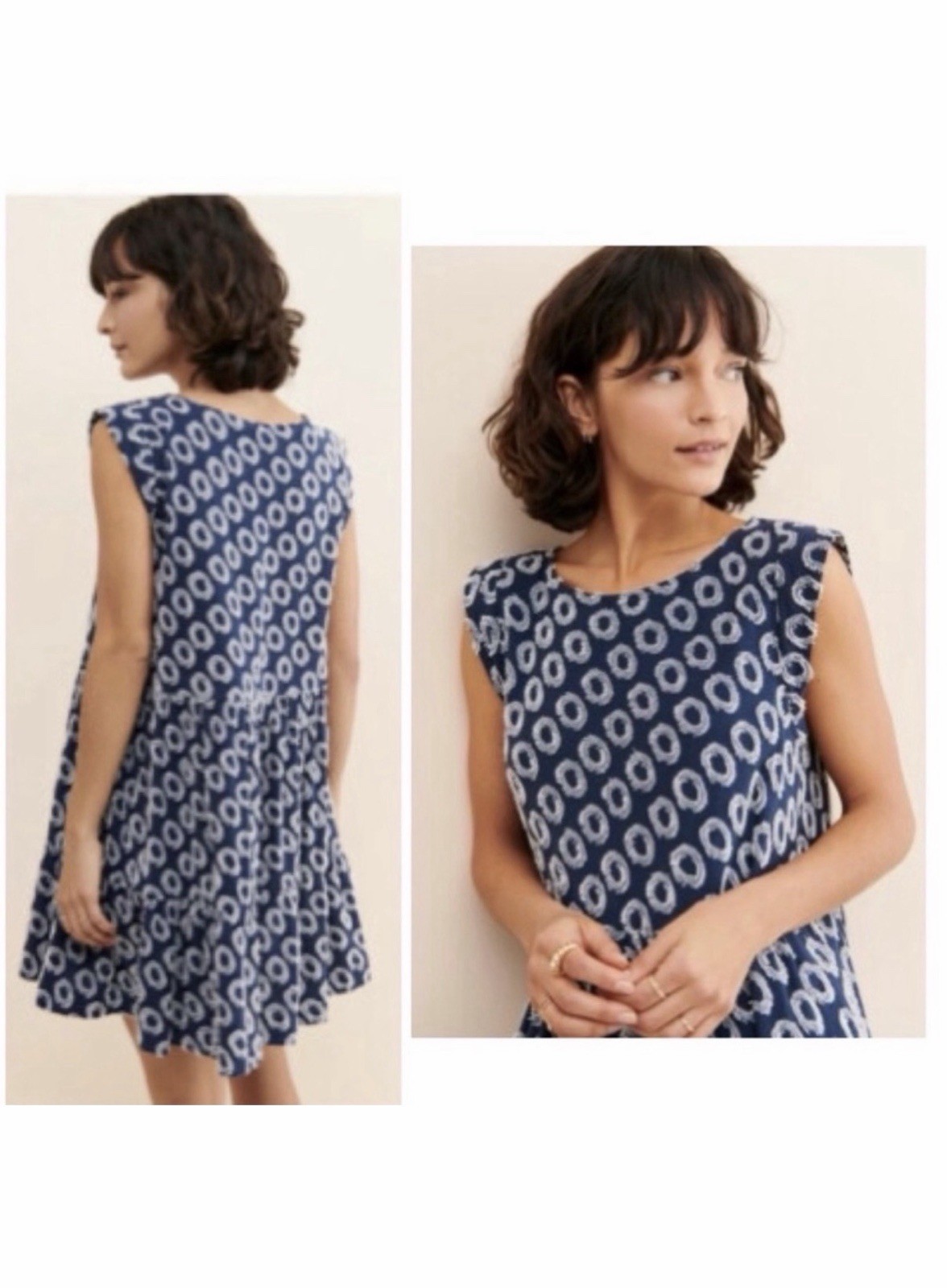 Maeve Anthropologie Lisanne Textured Tunic Dress Size XS Blue White Mini Dress