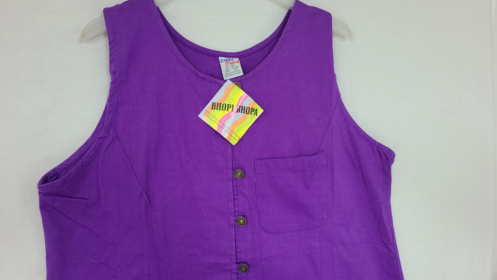 Vtg BHOPI BHOPA Purple Sleeveless Button Front Canvas Denim Jumper Dress Sz 3X