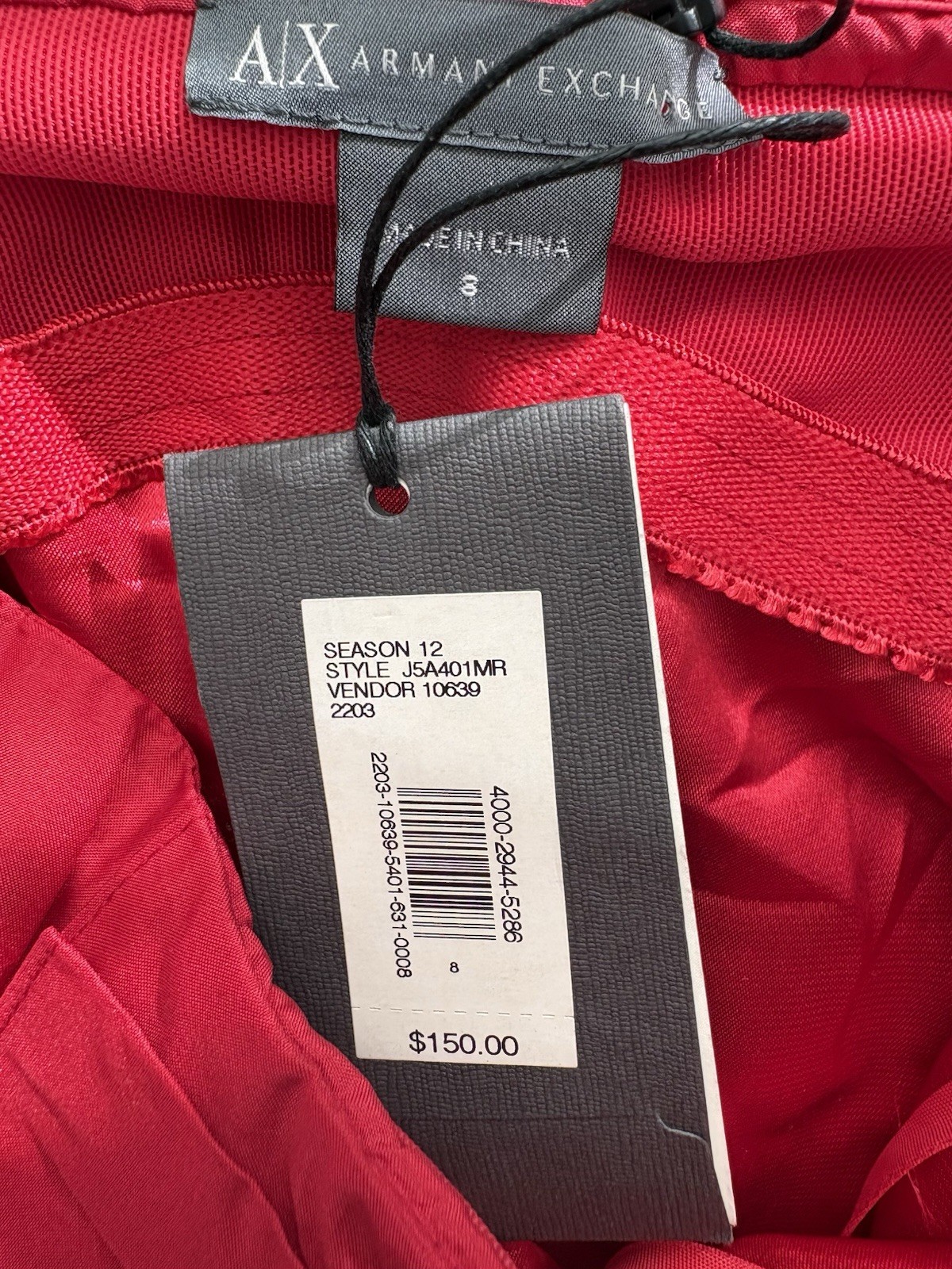 A/X Armani Exchange 💯% Silk Ruby Red Strapless Mini Ruffle Skirt Size 8 Sku180