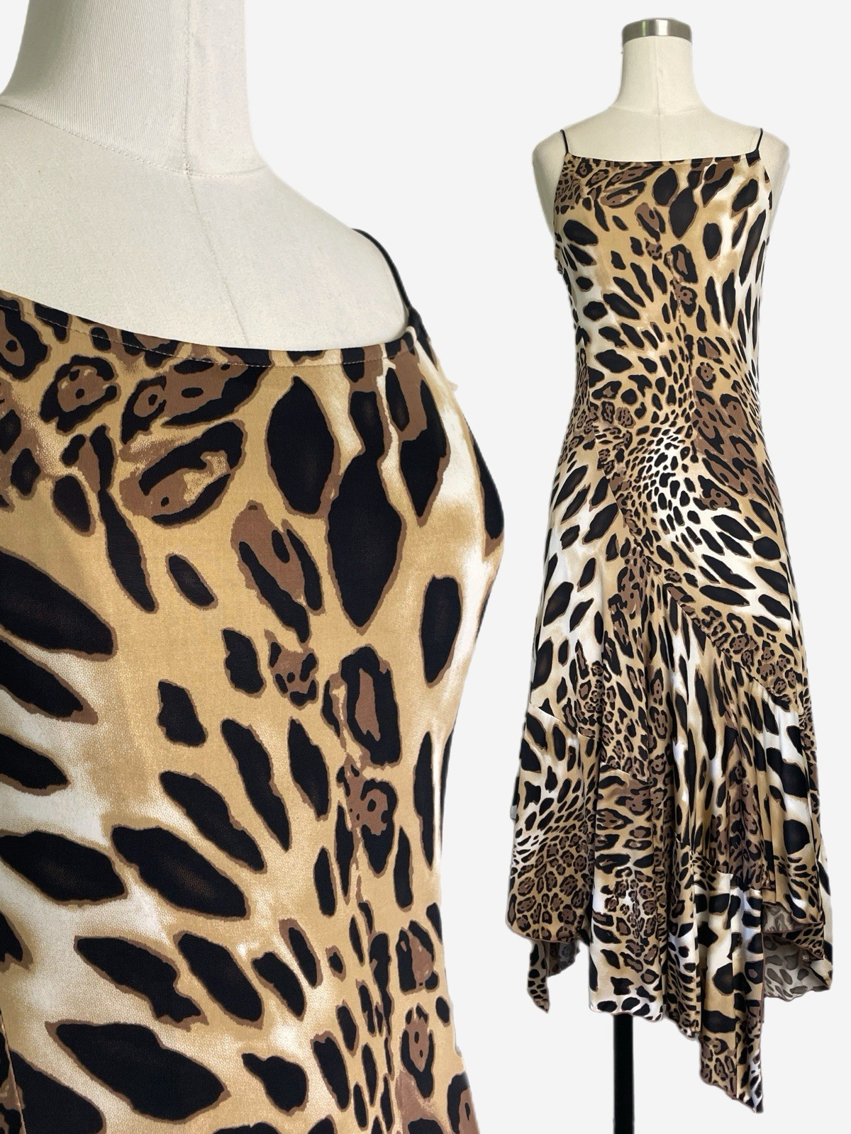 Vintage Y2K Newport News Leopard print asymmetric midi dress chic grunge rock S
