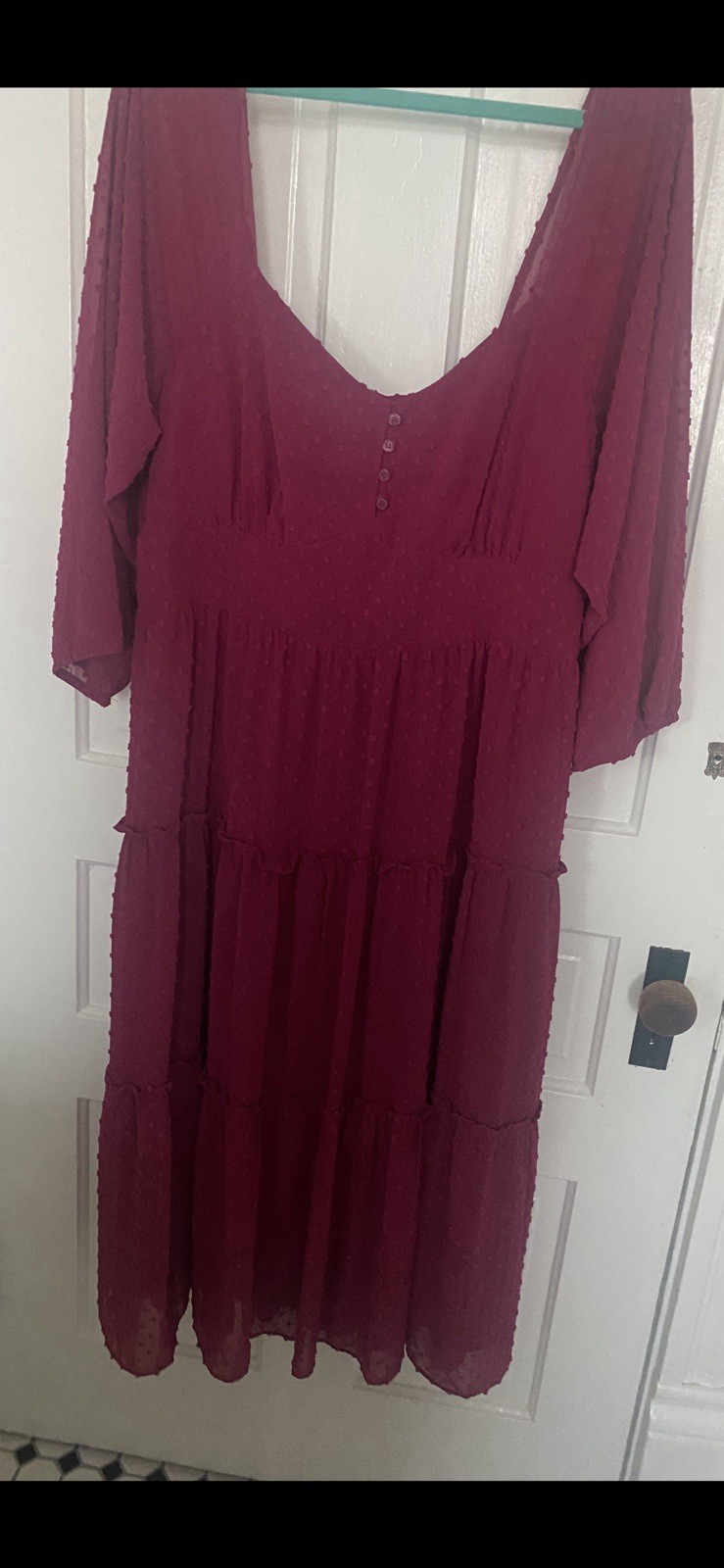 J. Crew Size 16 Dusty Berry Swiss Dot Long Sleeve Chiffon Tiered Midi Dress NWT