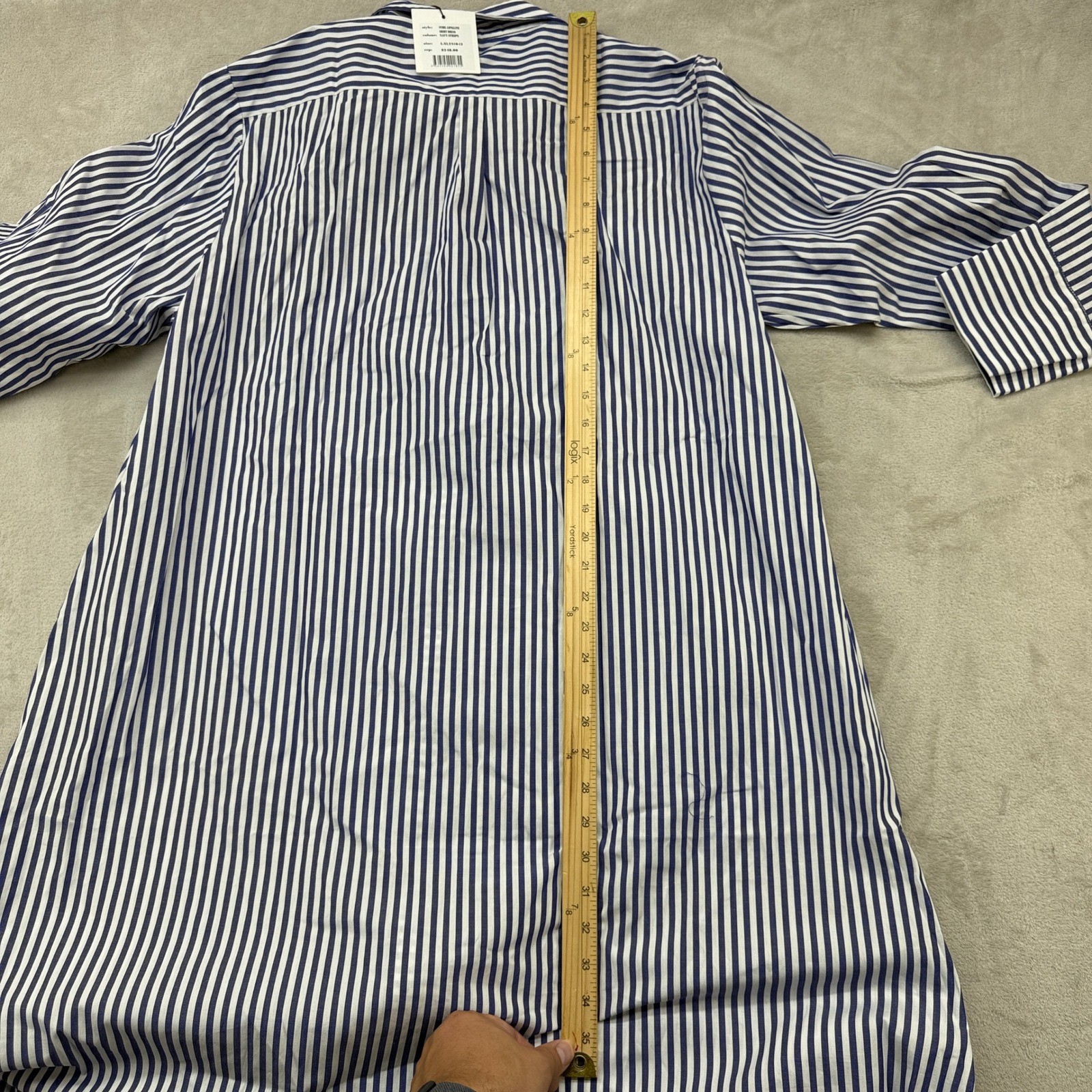 Shirty Australia Sybil Longline Shirt Dress Women XL Navy Stripe Preppy Hamptons
