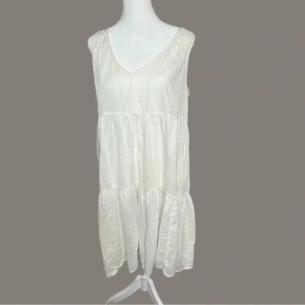 J Crew White Sleeveless Tiered Cotton Shift Dress M Victorian Cottagecore Fairy