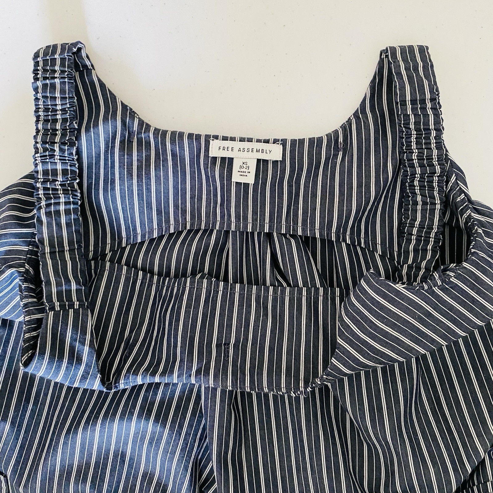 Free Assembly | Belted Cotton Utility Midi Dress Pockets Navy White Striped | XS