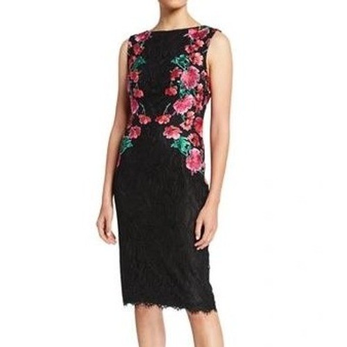 New Tadashi Shoji Black Lace Floral Embroidered Sleeveless Sheath Dress Size 10
