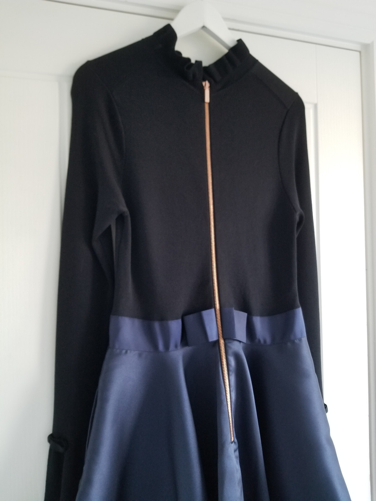 Ted Baker Zadi Long Sleeve Full Skirt Dress Size 4 UK 14 Dark Blue Black Navy