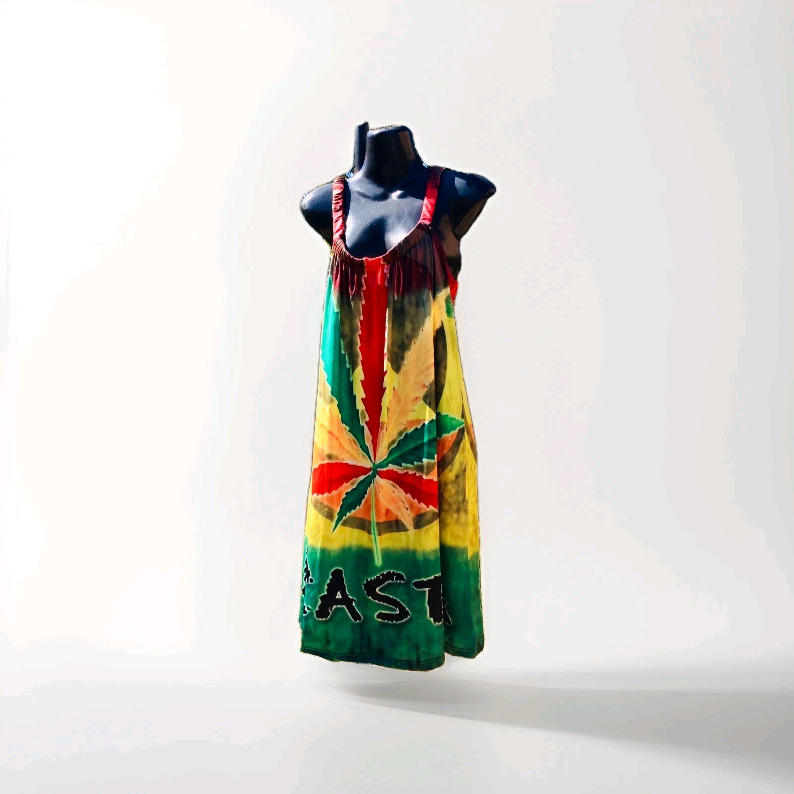 Jamaican Rasta, Weed Leaf Print Summer Dress…Size L…..12-14